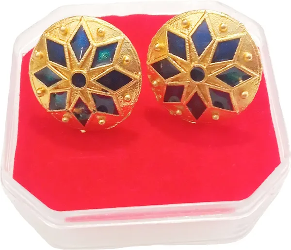 (Pack_Of_2)_Assamese_Traditional_Cooper_Gold_Plated_Blue_Colour_Japi_Earrings_For_Girls_&_Women